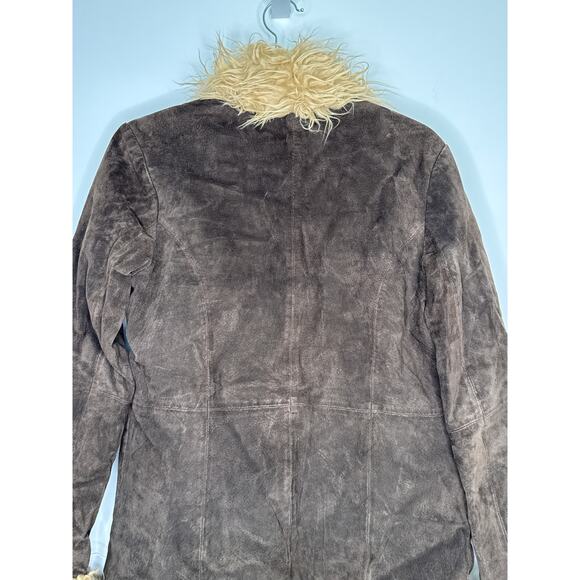 Y2K dELiA*s Suede Faux Fur Trim Jacket – Brown Shaggy Coat Size M (1990s/2000s) - Picture 13 of 13